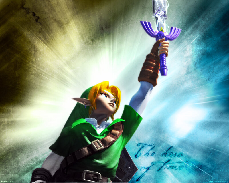 Link holds the Master Sword