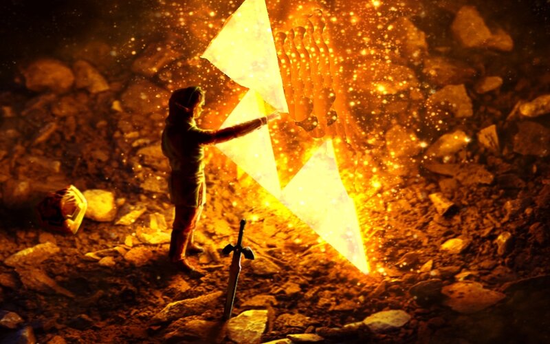 Link holds the Triforce