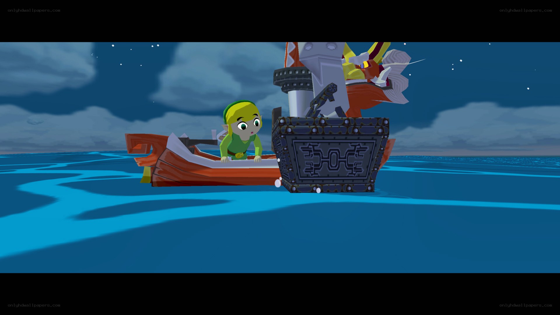 Link in a boat at night