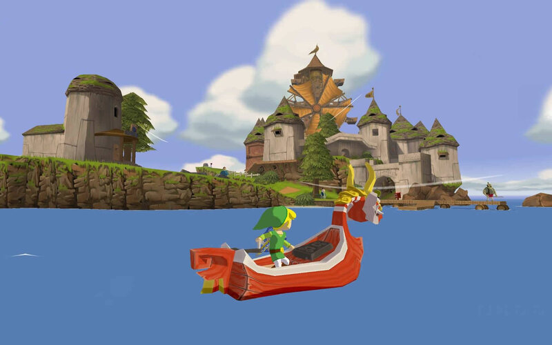 Link in a boat near a castle