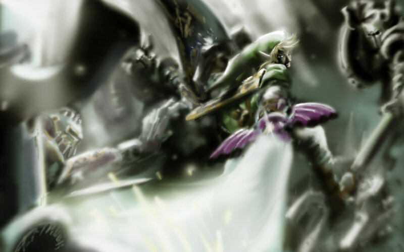 Link in battle with enemies