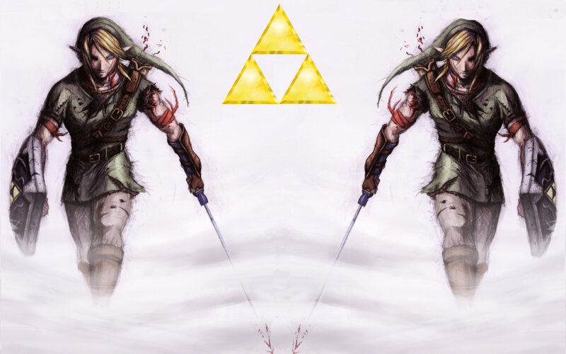 Link in battle with Triforce