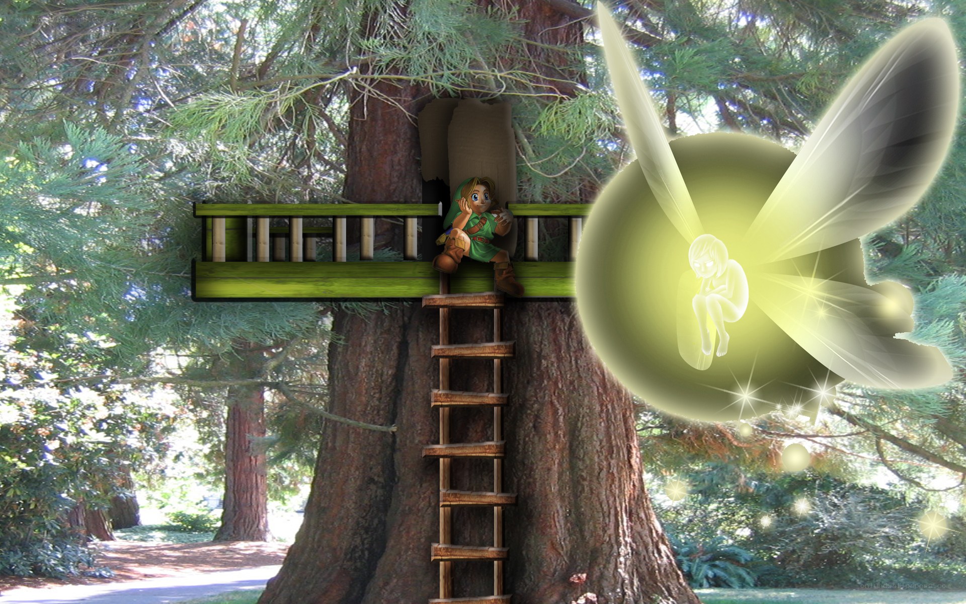 Link in treehouse with fairy