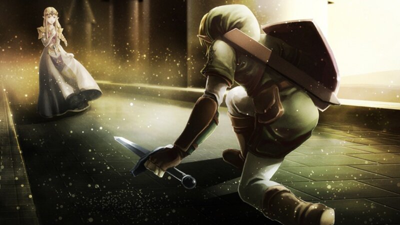 Link Kneeling Before Zelda — Green