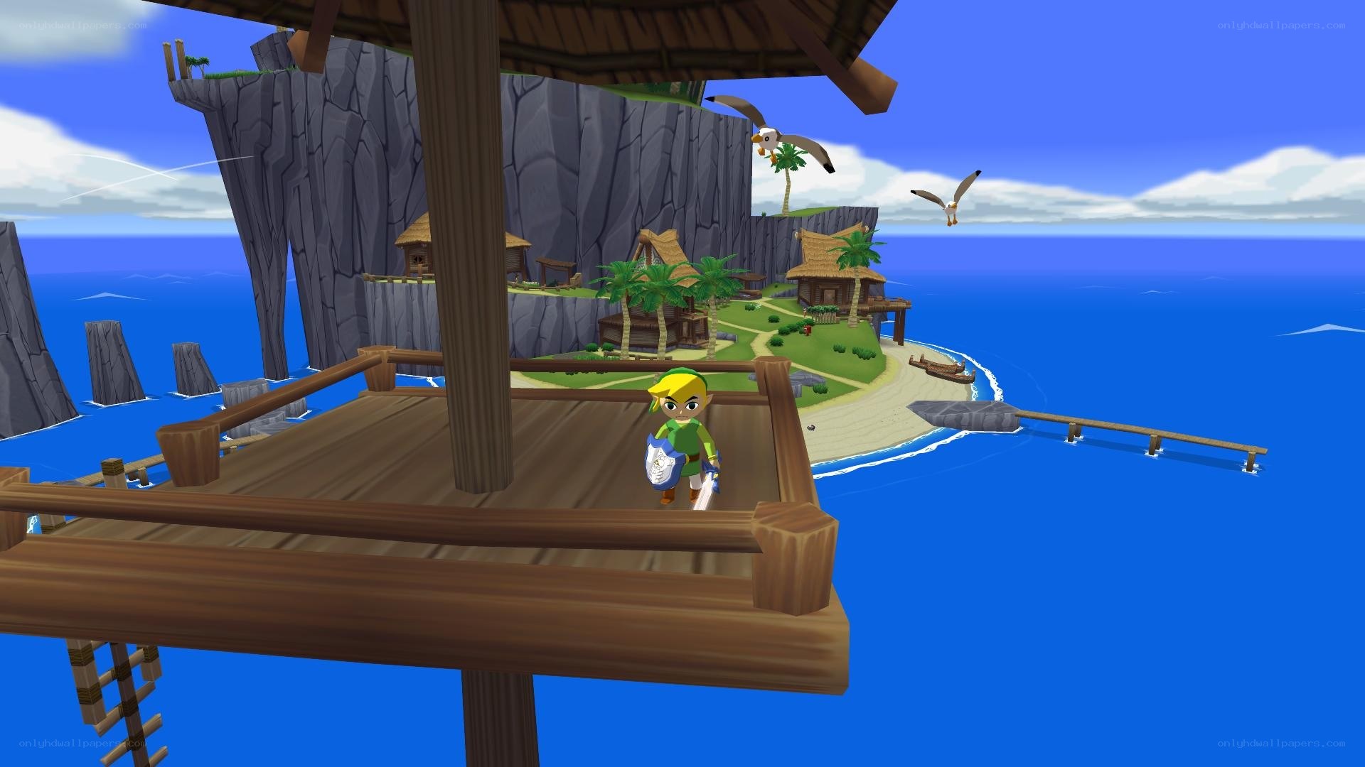 Link on a wooden platform