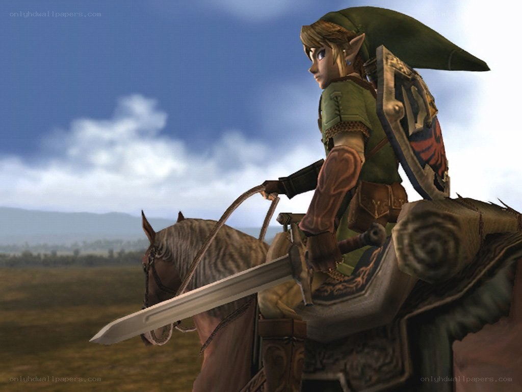 Link on horseback in a field