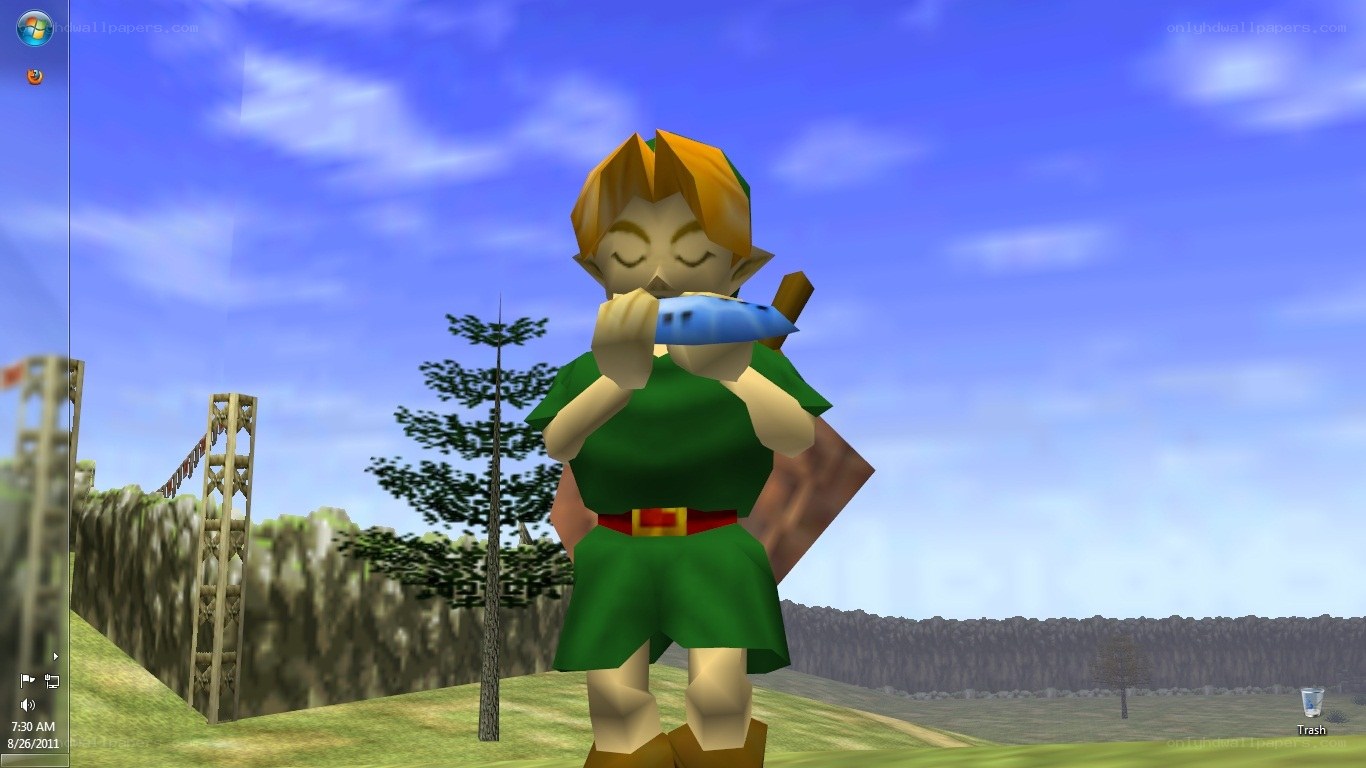 Link playing ocarina in field