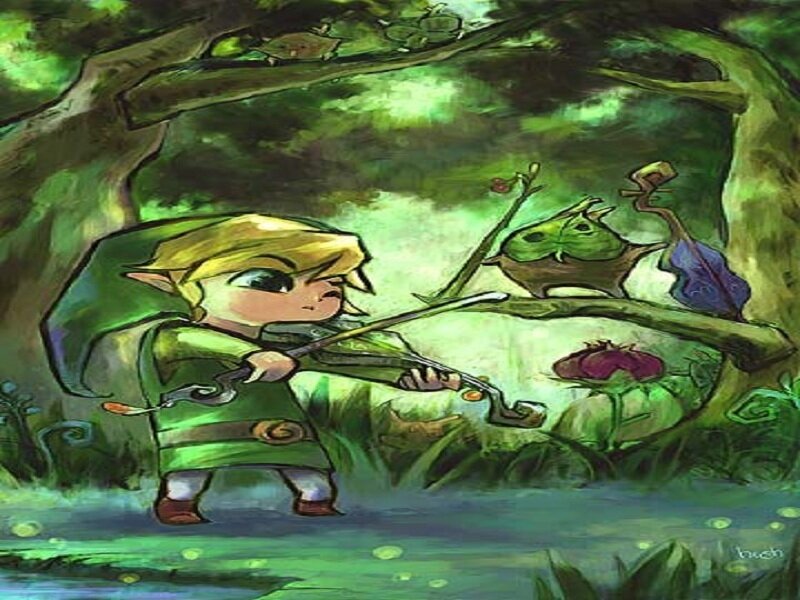 Link playing violin in forest