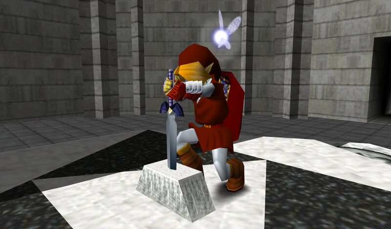 Link pulling sword from stone