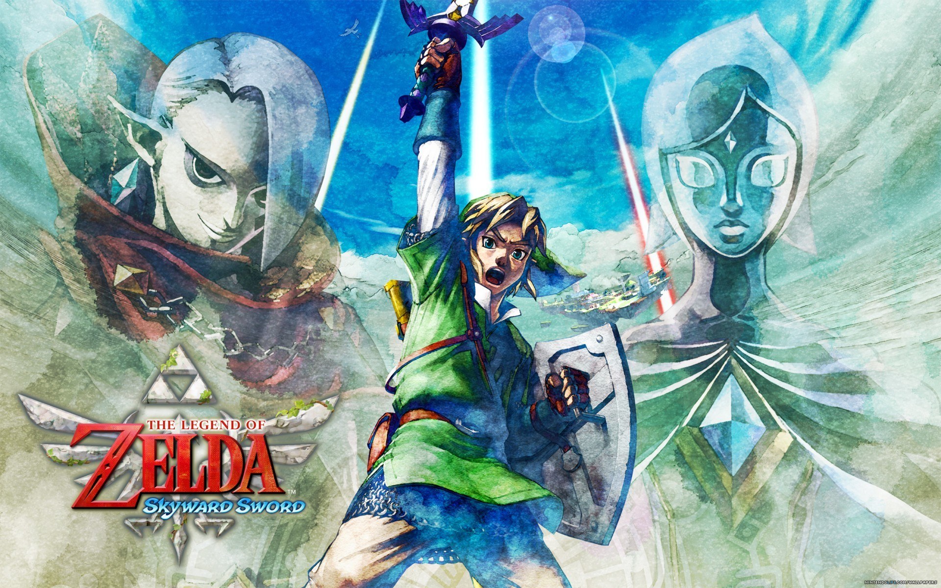 Link raises sword in Skyward Sword