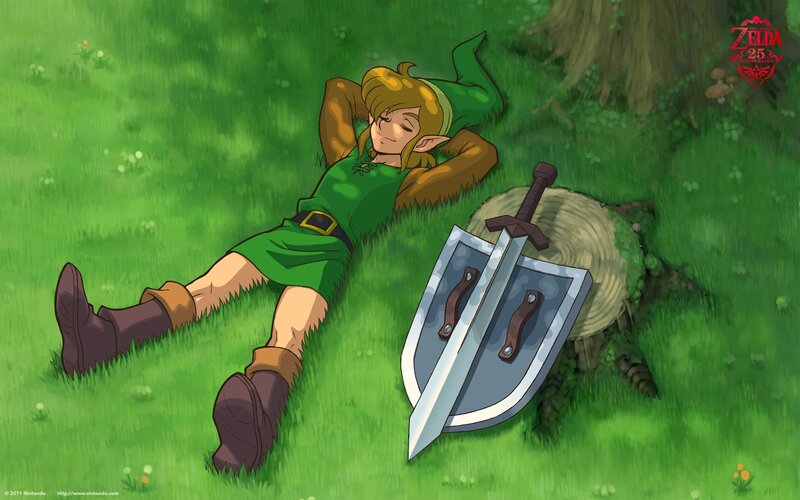 Link resting in a field