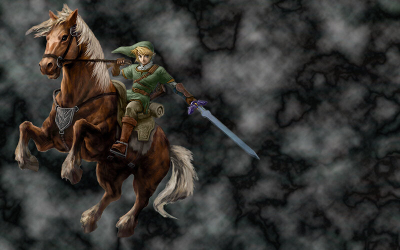 Link rides a horse with sword