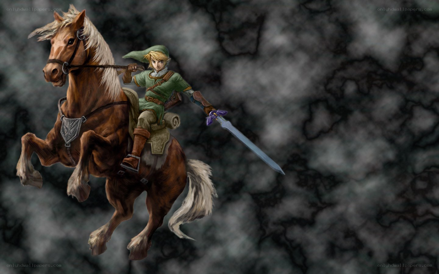 Link rides a horse with sword