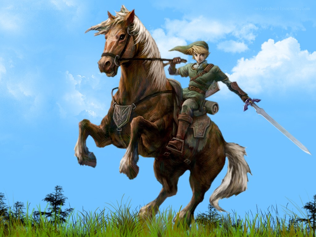 Link rides a horse with sword