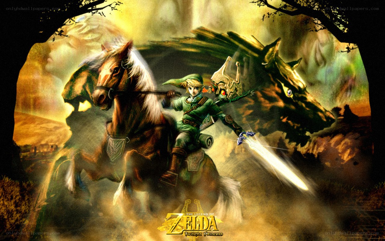 Link rides horse with sword
