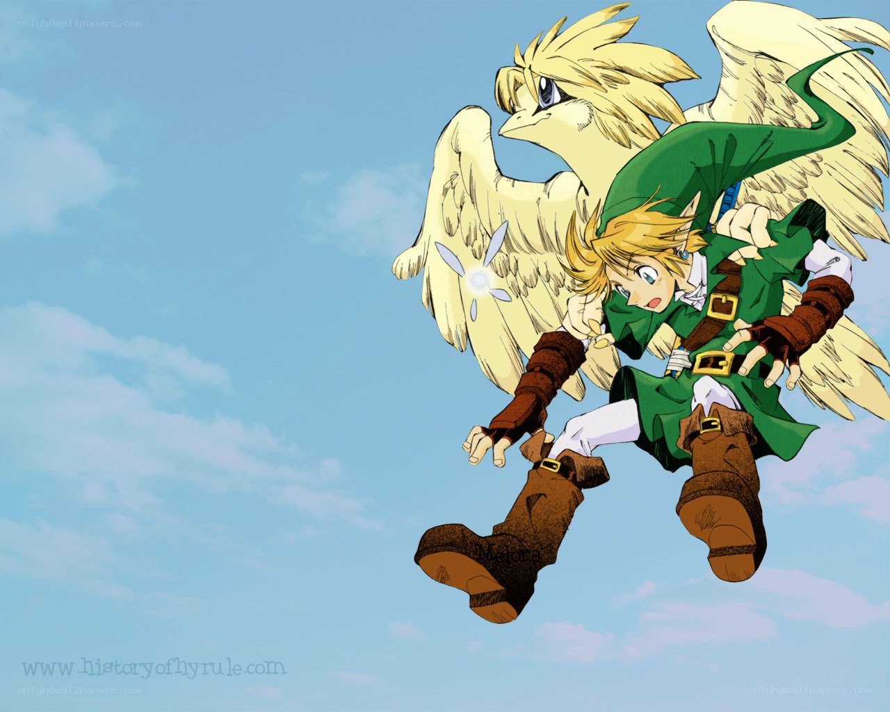 Link rides on a bird in the sky