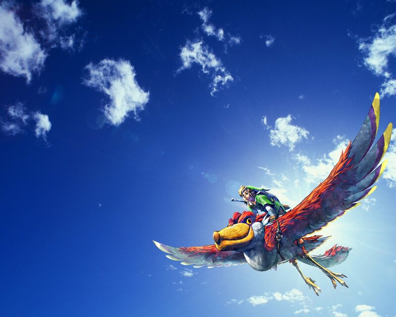 Link Riding a Bird — Blue, Adventurous, Afternoon, Digital Art