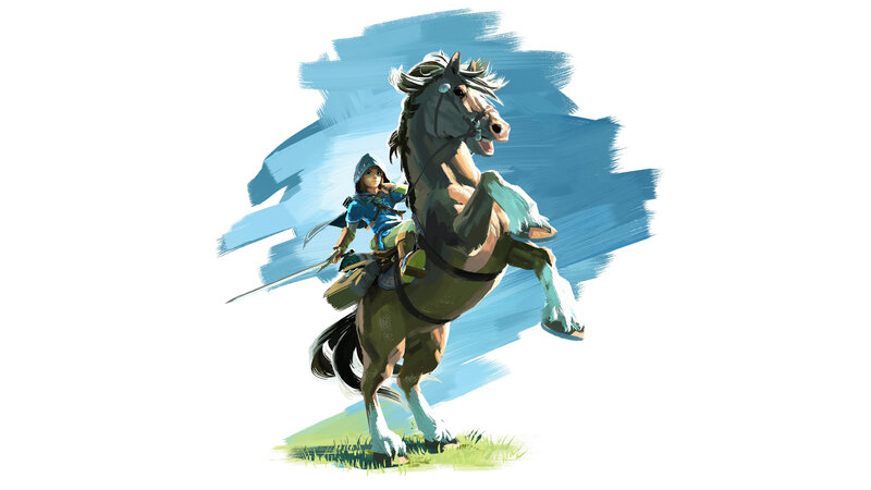 Link Riding a Horse — Blue, Adventurous