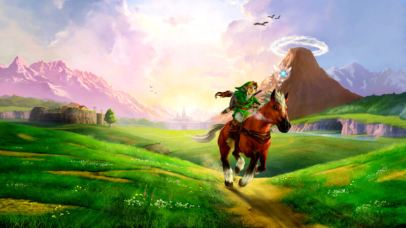 Link Riding a Horse — Green, Serene, Sunset
