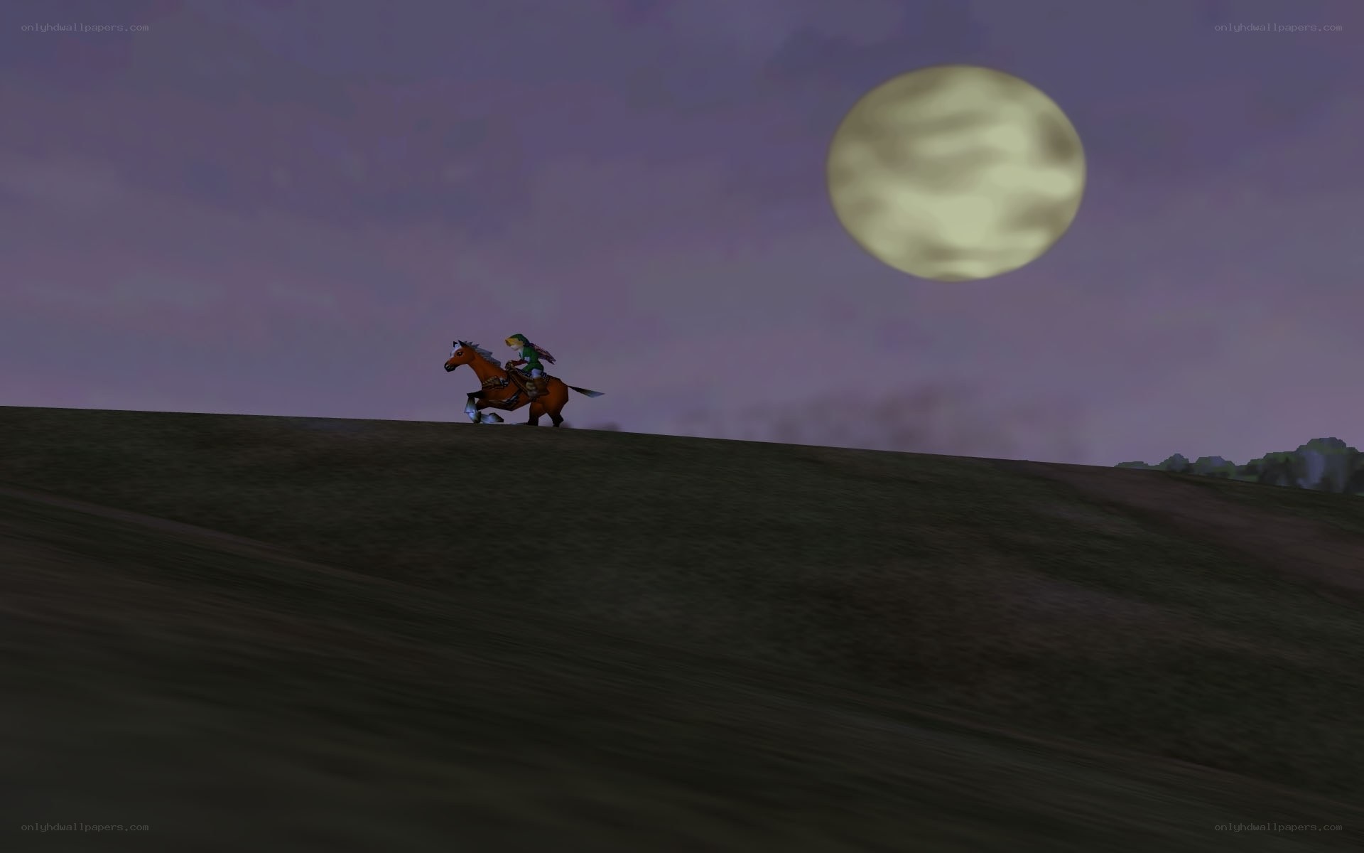 Link riding Epona under the moon