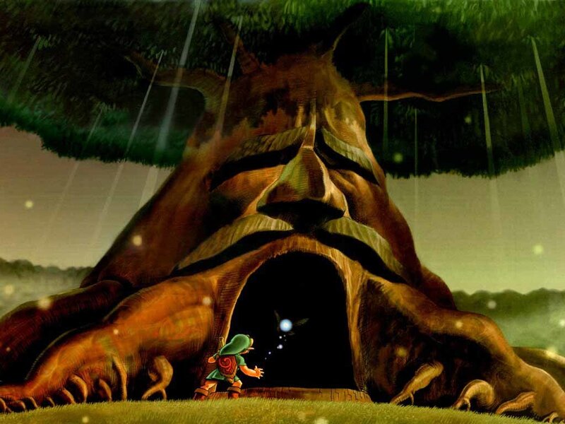 Link stands before a giant tree