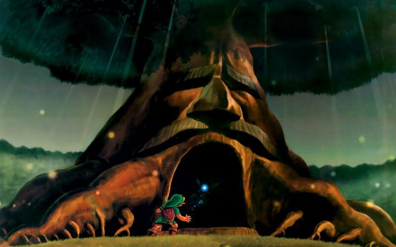 Link stands before a giant tree