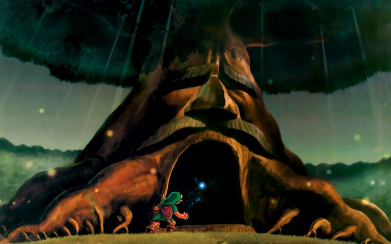 Link stands before a giant tree