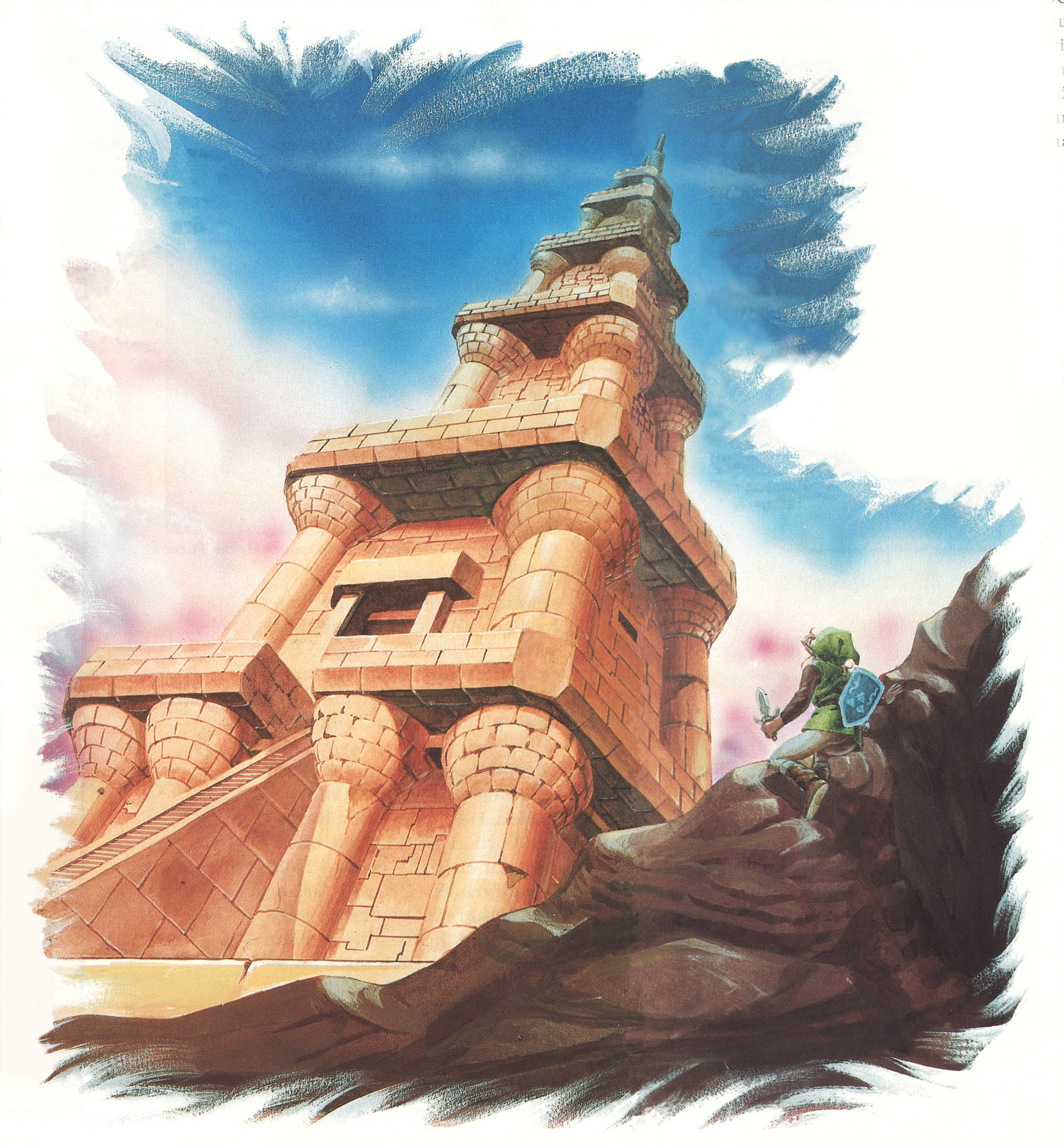 Link stands before a tower
