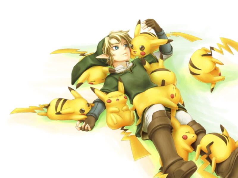 Link Surrounded by Pikachu