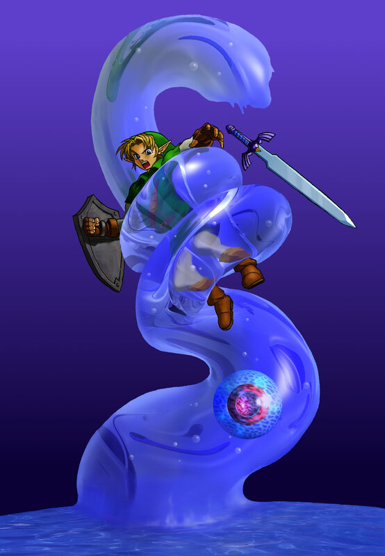 Link trapped in a water vortex