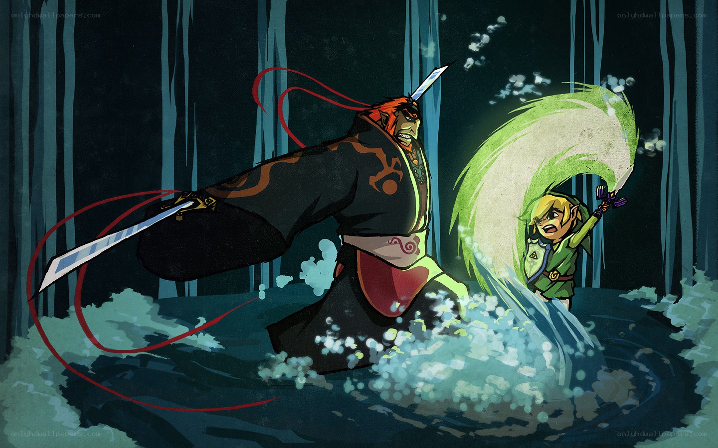 Link vs. Ganondorf underwater battle
