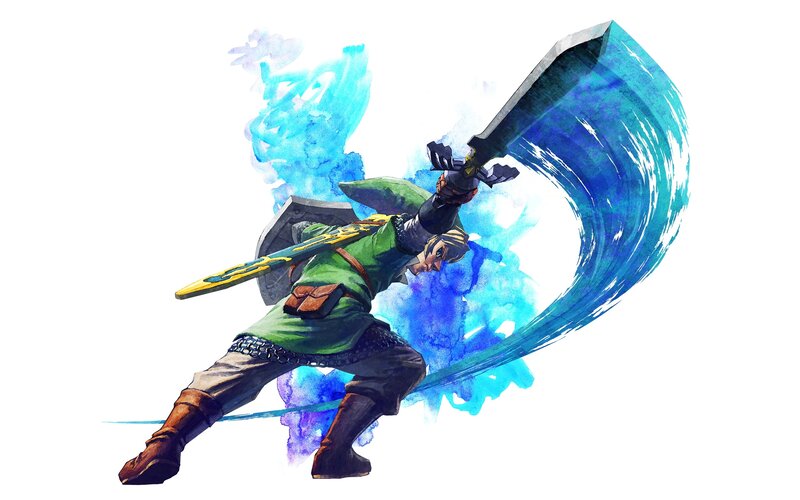 Link Wielding a Sword — Green, Dramatic, Digital Art
