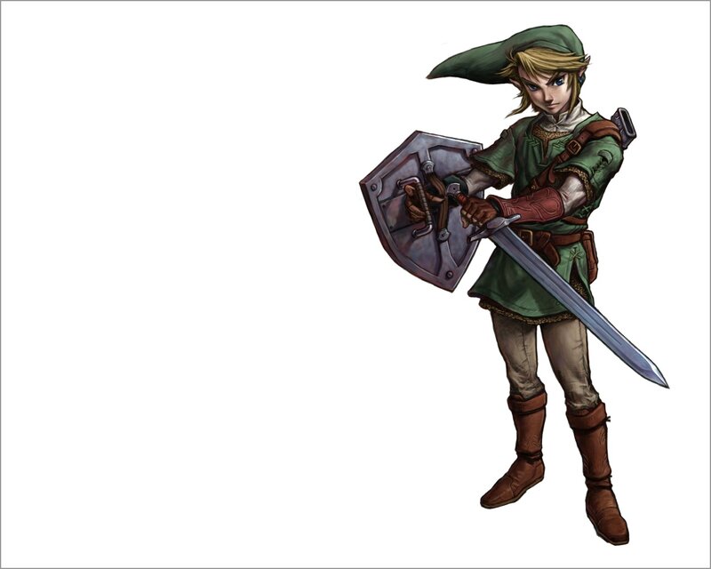 Link with Sword and Shield — Green, Determined, Digital Art, Green Hat