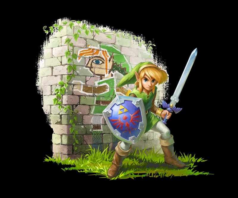 Link with Sword and Shield — Green, Determined, Digital Art, Wall