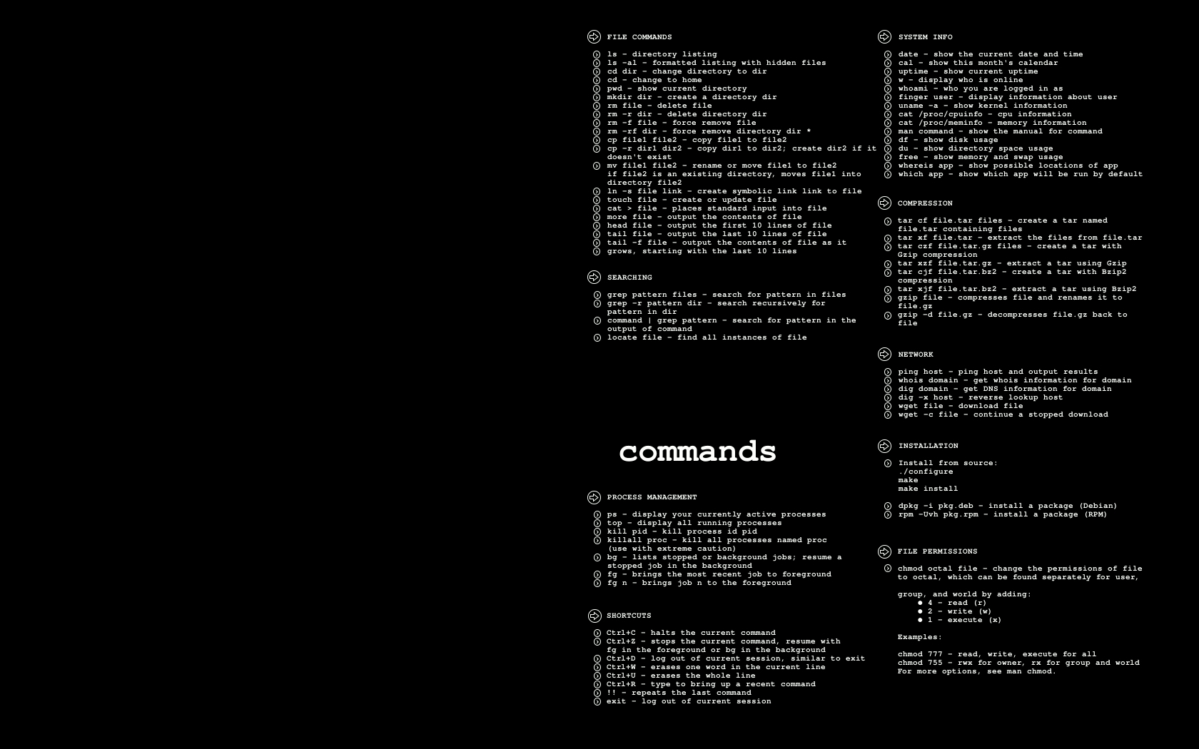 Linux command reference sheet