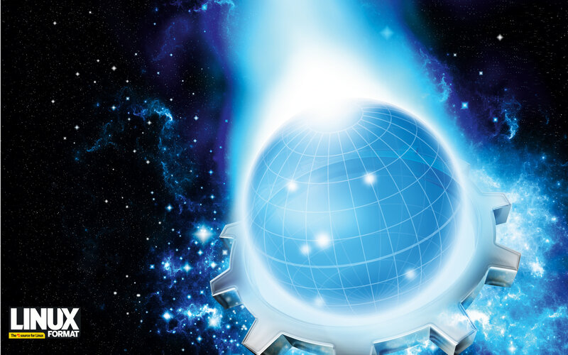 Linux Format logo with globe and gear