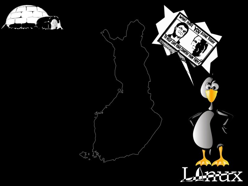 Linux mascot with Finland map
