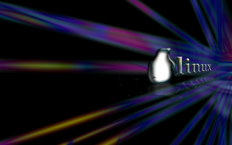 Linux penguin logo with light rays