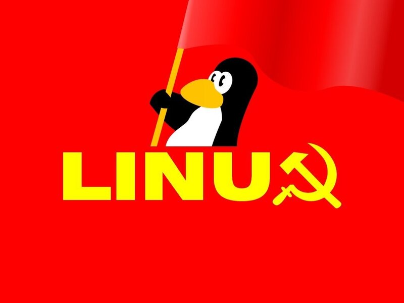 Linux penguin with red flag