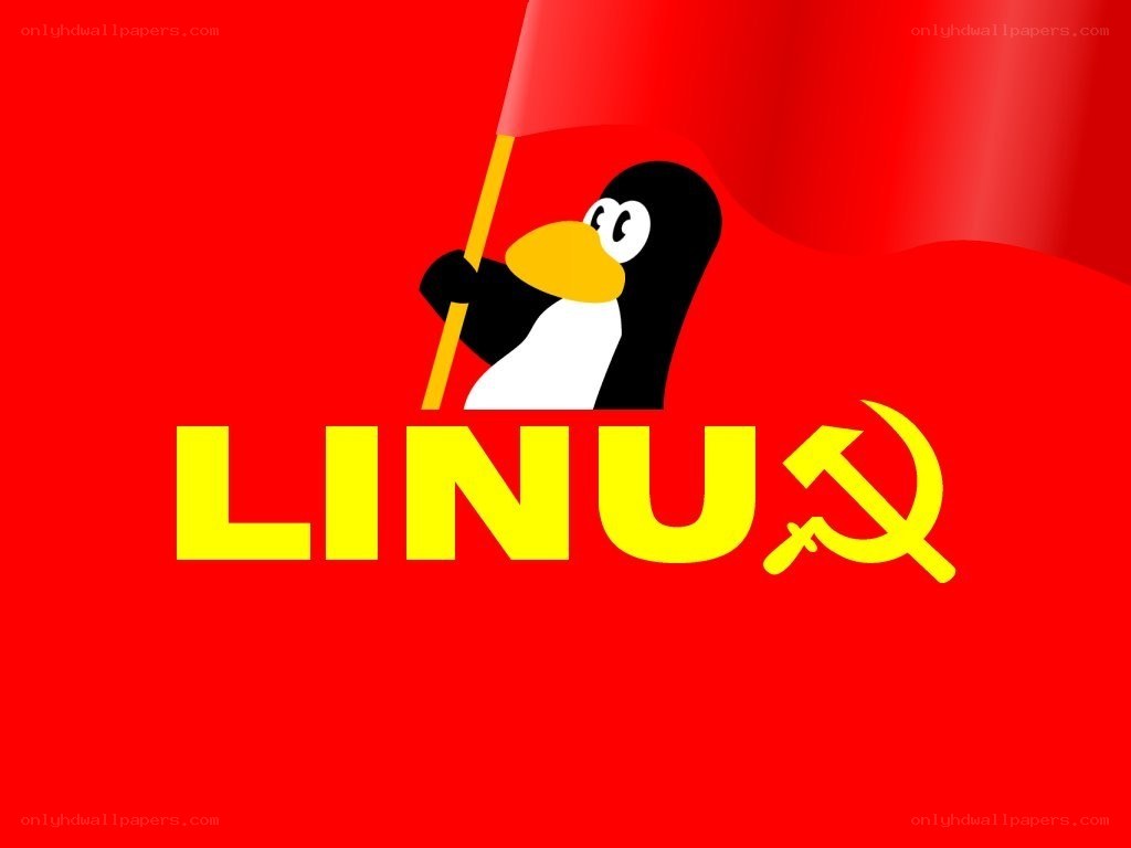 Linux penguin with red flag
