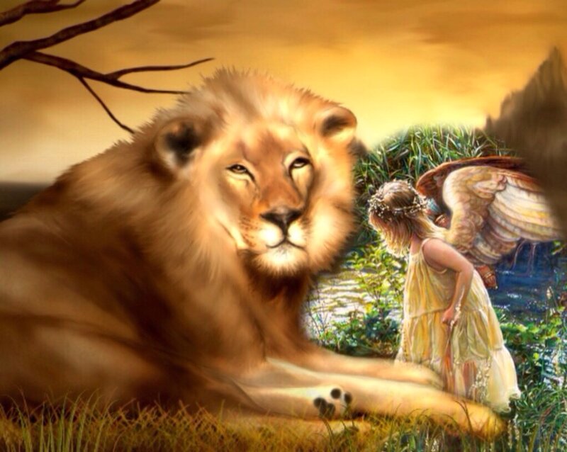 Lion and Angel Figure