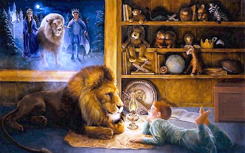 Lion and Boy on Floor — Brown