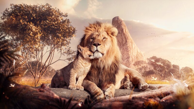 Lion and Cub — Brown, Serene, Sunset