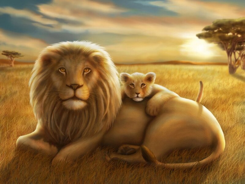 Lion and Cub — Golden