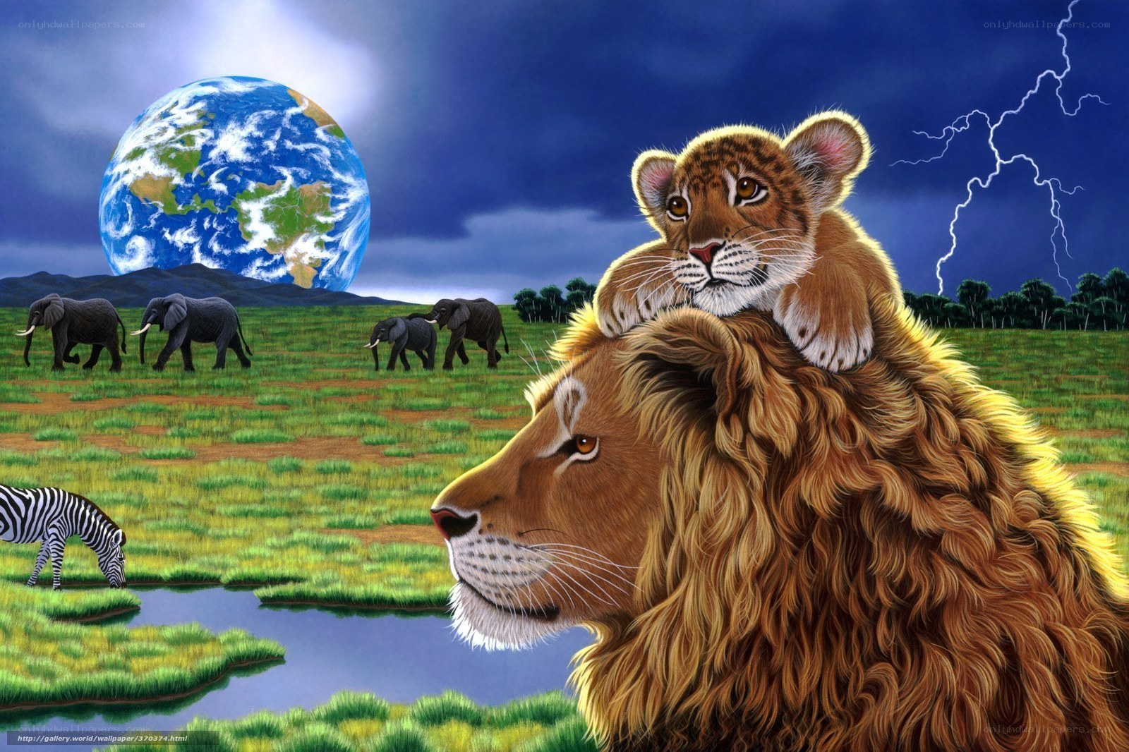 Lion and cub in savanna