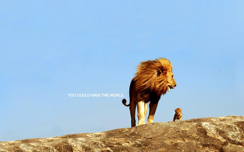 Lion and Cub on Rock — Blue