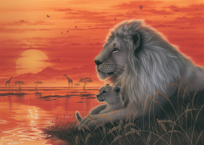 Lion and Cub — Orange, Serene