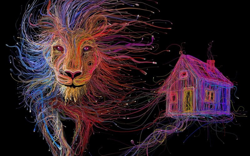 Lion and House