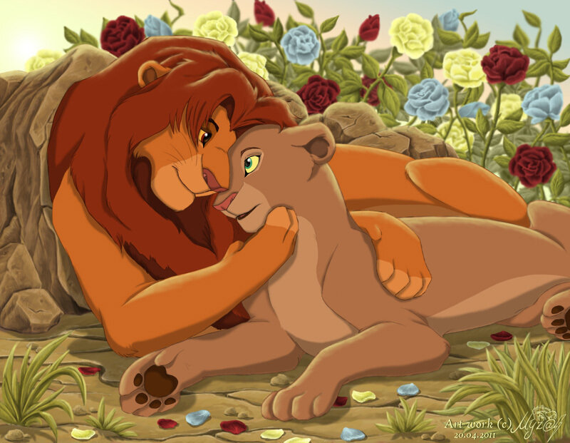 Lion and Lioness Cuddling