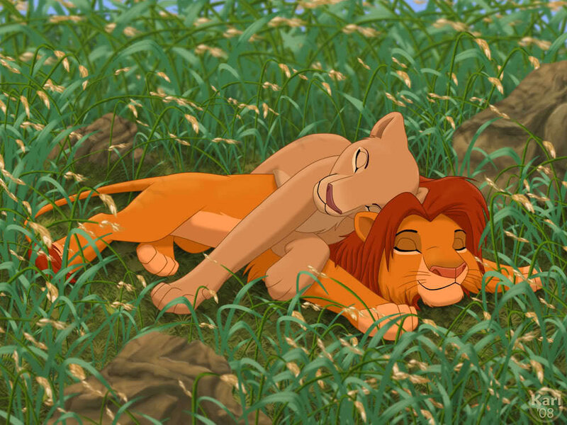 Lion and Lioness in Grass — Green, Peaceful